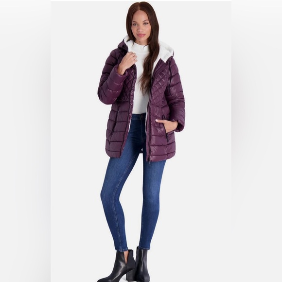 Steve Madden Glacier Shield Winter Merlot Puffer Coat with Faux Fur Lining NWT - Picture 3 of 7